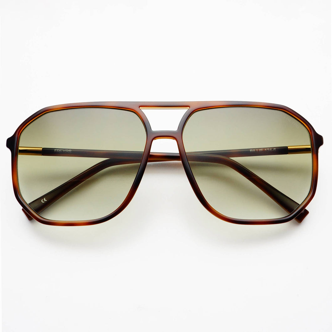 Billie Unisex Aviator Sunglasses: Tortoise / Green