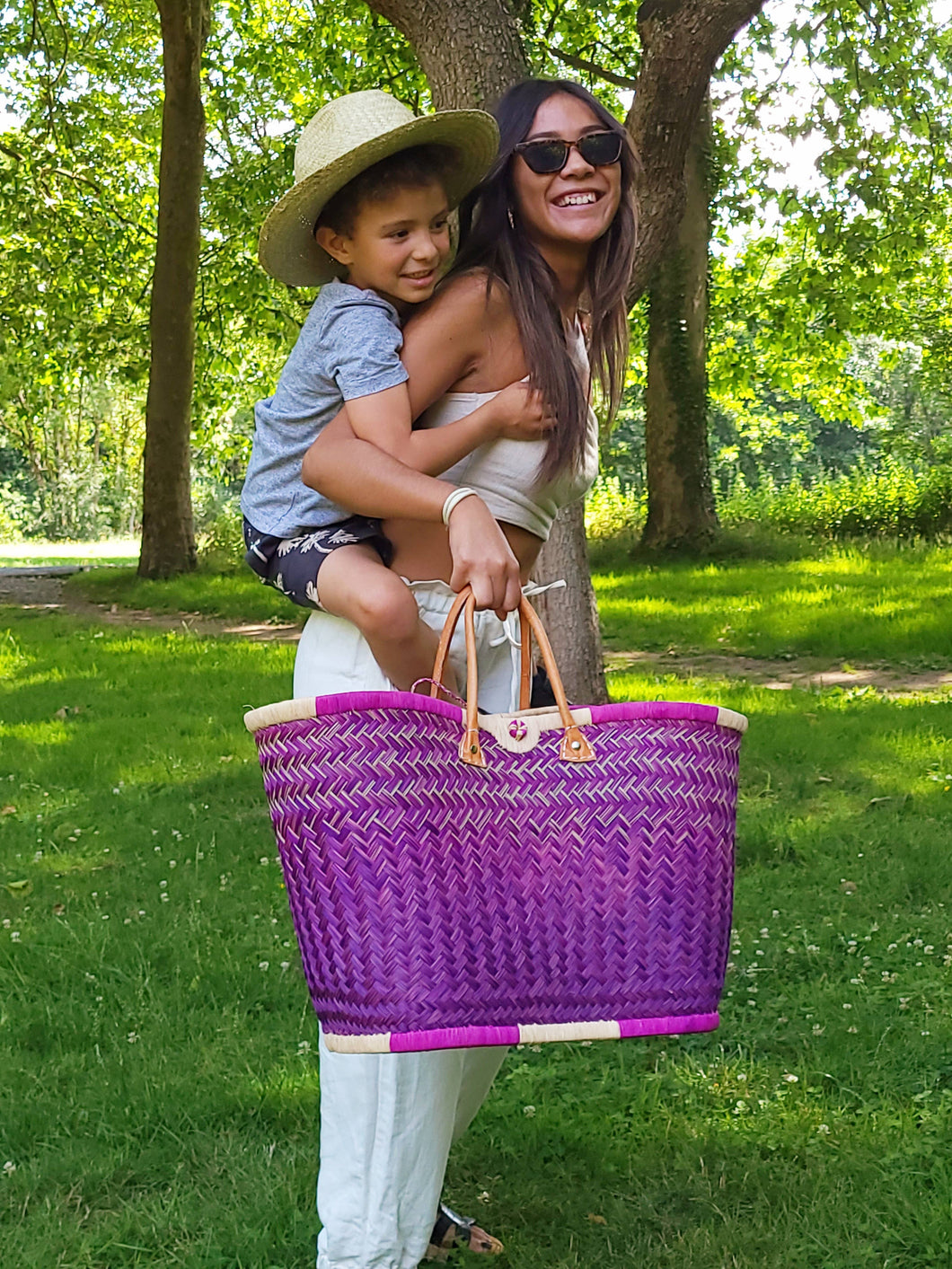 Rectangular Woven Straw Basket, Colorful Raffia Basket