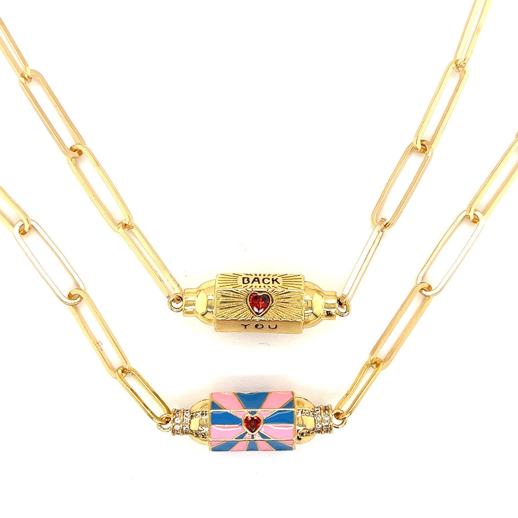 Gold Filled Paperclip Necklace with Love Bar Charm